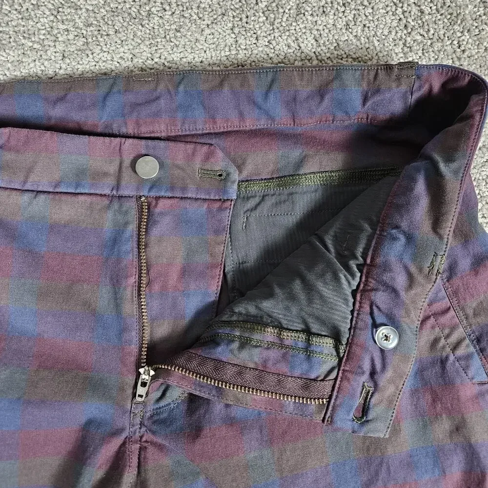 Lululemon Commission Shorts Mens 38 Blue Maroon Plaid Check Stretch‎ 10